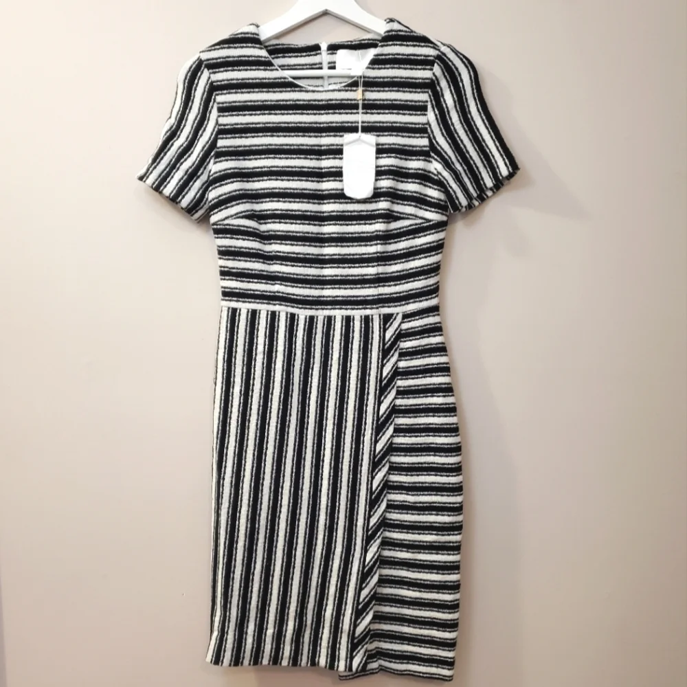 Hugo Boss - Haripela Black and White Striped Sheath Dress - Size 4 - Picture 5 of 9